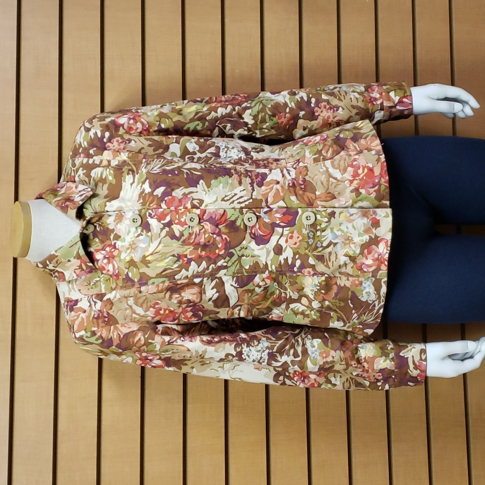 Coldwater Creek Blazer Jacket Size 10 Floral Print Long Sleeve Collared Boho